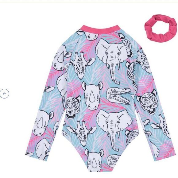 Andy and Evan pink and blue Aqua Animals rash gaurd swim with scrunchie NWT - Picture 2 of 5